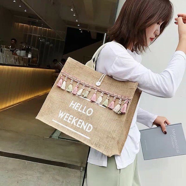 Túi Cói HELLO WEEKEND Mẫu Mới Sang chảnh