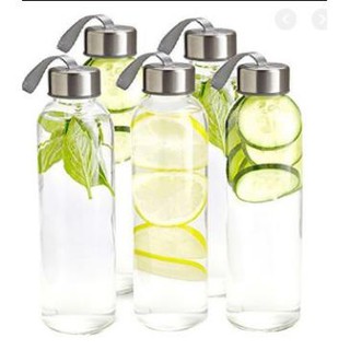 Bình nước thủy tinh 500ml nắp dây xách