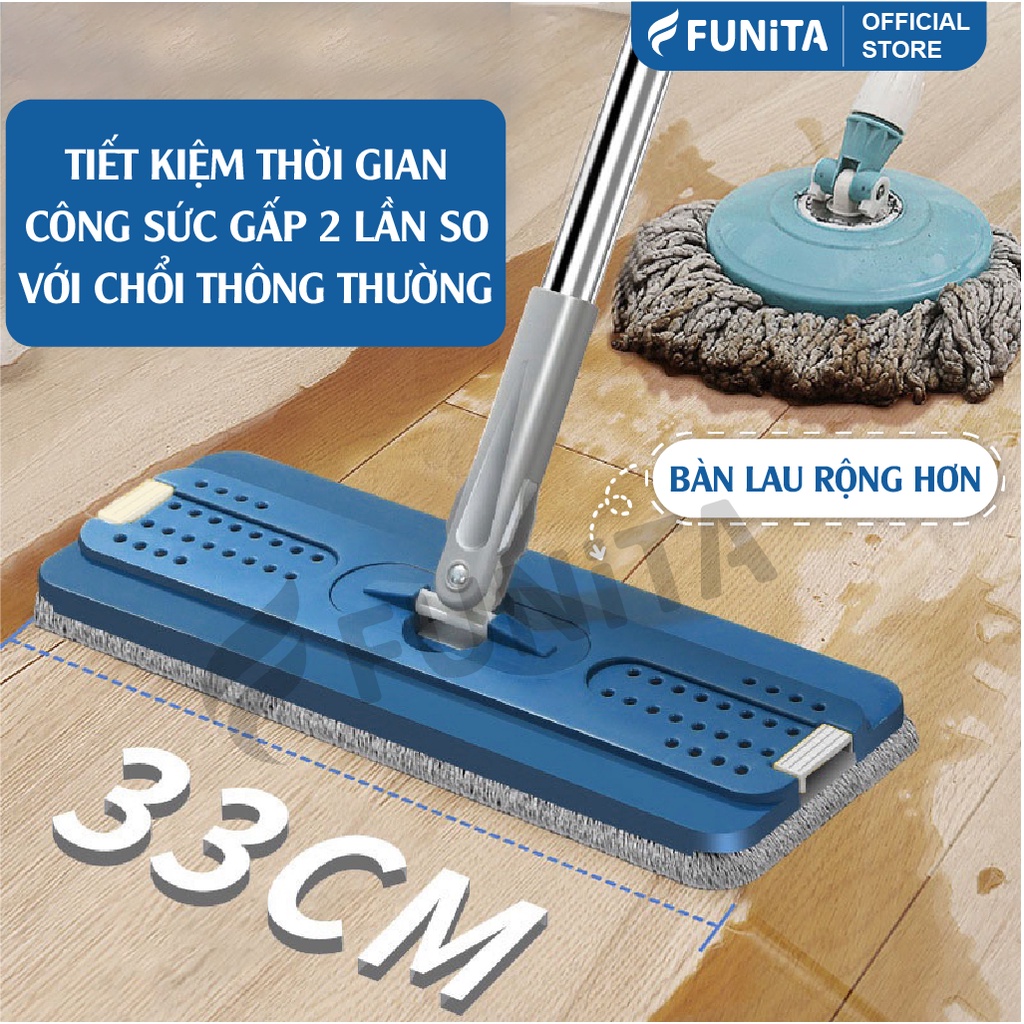 Cây lau nhà thông minh Funita, thùng lau nhà tiêu chuẩn Nhật Bản, kèm bộ lau nhà 360 độ, kích thước nhỏ gọn 20cm