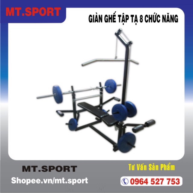 Combo ghế tập gym đa năng.50kg ta+đon 1.5m