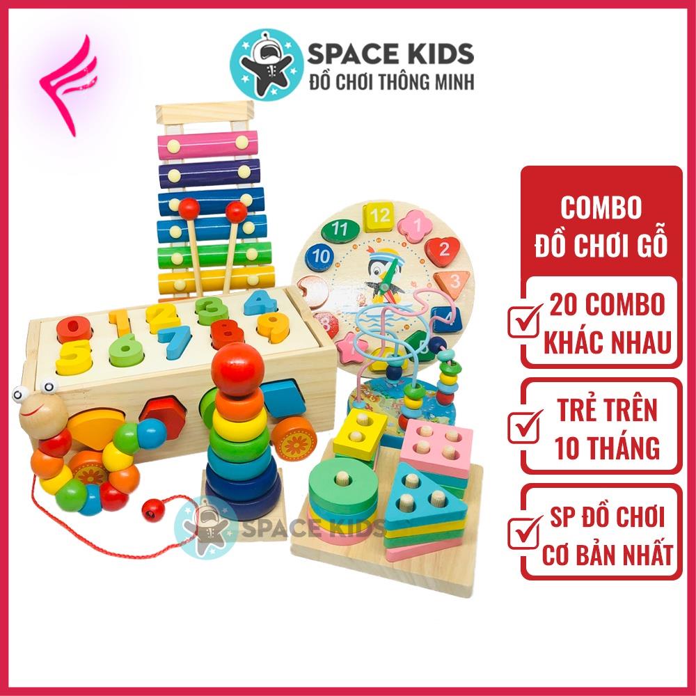 Đồ chơi gỗ cho bé Combo 4-7 món đồ chơi Montessori cho bé tư duy, phát triển trí tuệ Space Kids