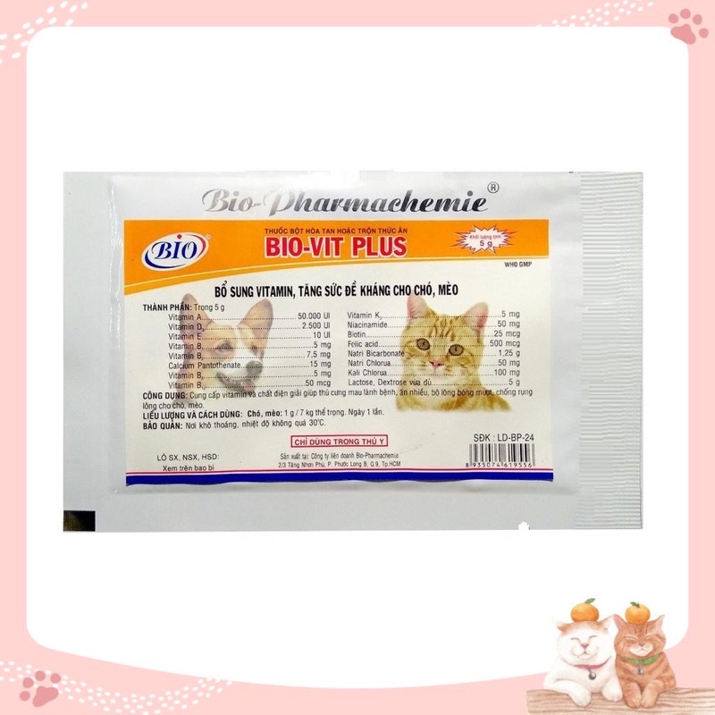 Bio-Vitplus 5g Bột Bổ Sung Vitamin, Tăng Đề Kháng Đảo Chó Mèo Official