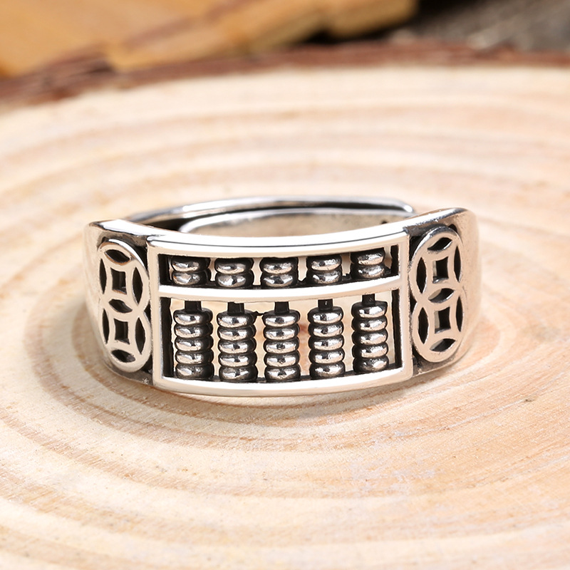 Nhẫn Đôi Bằng Bạc Khắc Chữ Abacus Sempoa Cincin