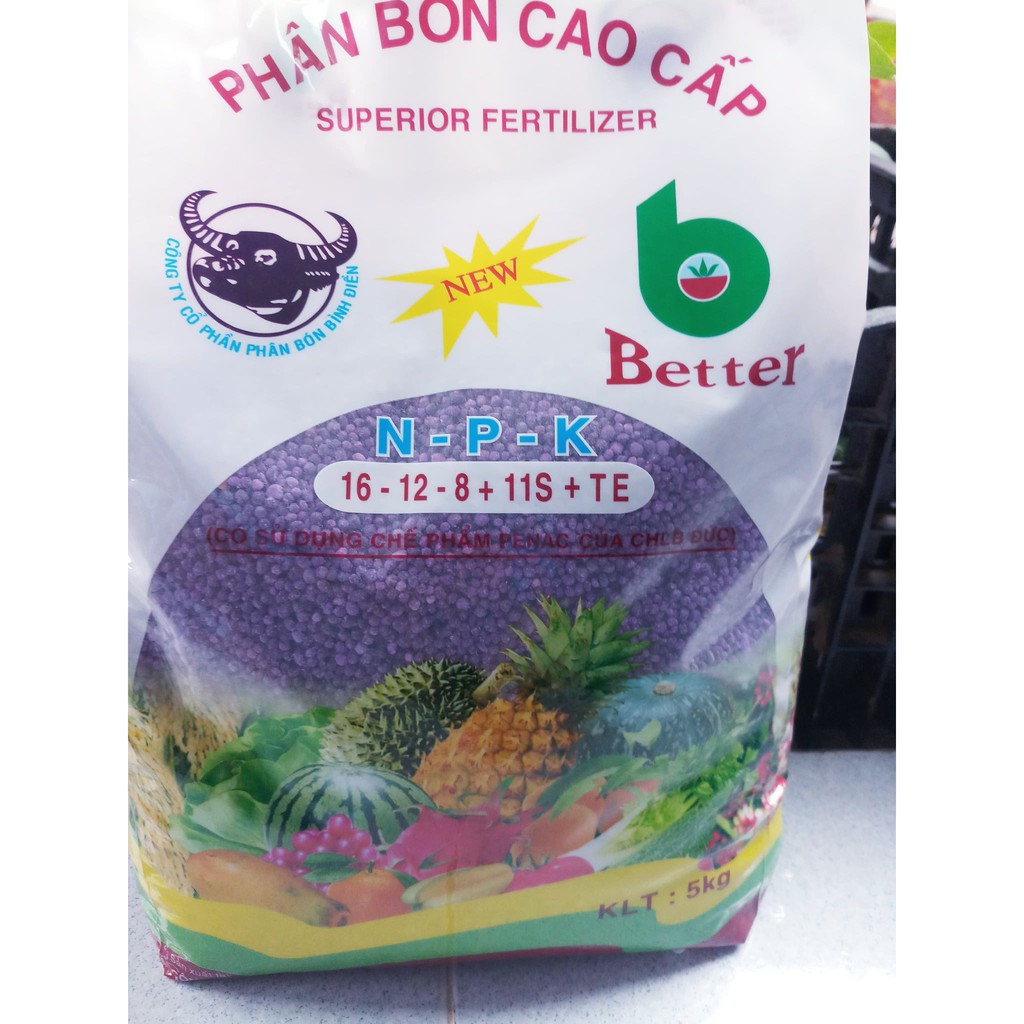 Phân Bón NPK Tím Đầu Trâu 16-12-8+11s+TE  1 bịch 5kg