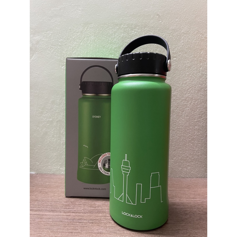 Bình giữ nhiệt LocknLock 897ml Riga Tumbler có khay lưới lọc trà inox và quai xách màu xanh lá LHC4160 - K-MALL