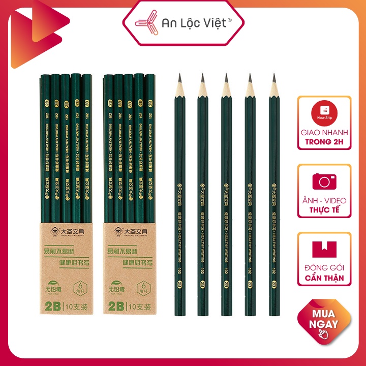 Combo 10 Bút Chì Gỗ 2B - HB Thân Xanh với ruột chì nét đậm & chắc chắn, mẫu Bút chì gỗ hot nhất hiện nay