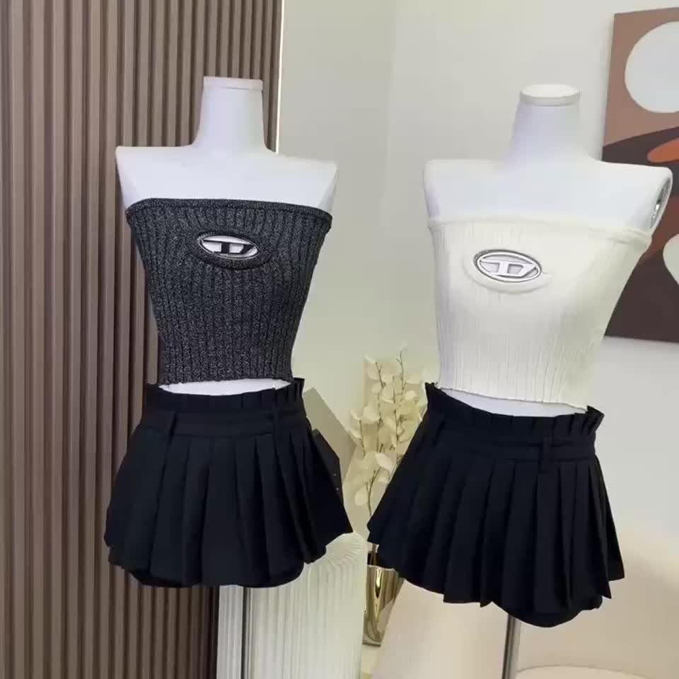 Áo croptop sát nách KUMIKUMI dệt kim thiết kế ngọt ngào gợi cảm thời trang Hàn | BigBuy360 - bigbuy360.vn