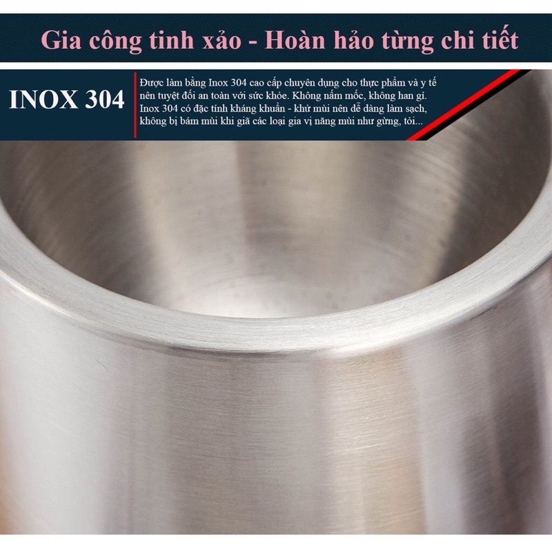Bộ cối chày inox 304 3 lớp size 10cm siêu bền chống nấm mốc