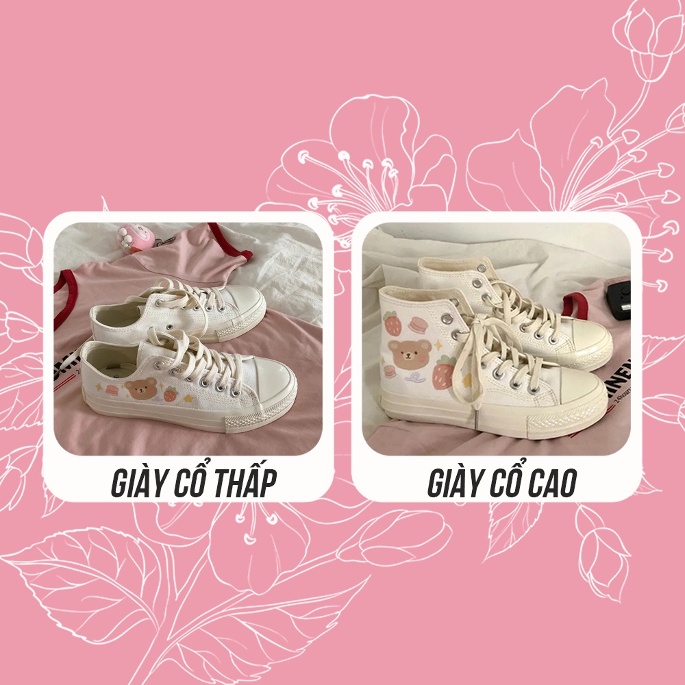 Giày cao cổ sneaker trắng hoạt tiết dễ thương kiểu dáng basic đơn giản học sinh G00013