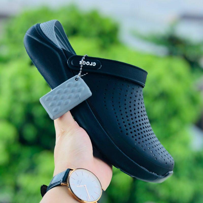 Dép Cross Literide 🎁 FREESHIP + Hàng loại 1 + Hộp 🎁 giày sục sandal Crocs quai ngang bít đầu nam nữ, kèm tag full đen