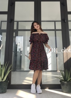 Đầm trễ vai cherry