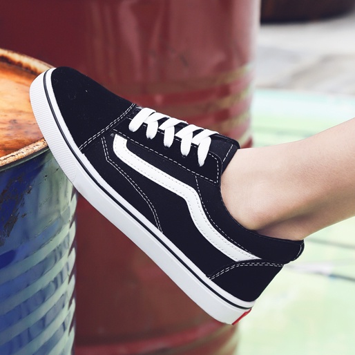 VANS Giày Thể Thao Vải Canvas Cổ Thấp Đế Bằng Cột Dây Thời Trang Cho Học Sinh