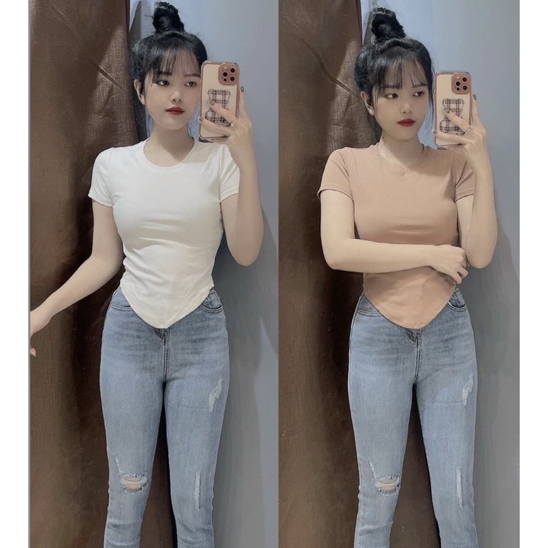 Áo thun Trơn body tay ngắn vạt bầu nhọn xéo ( MS03)