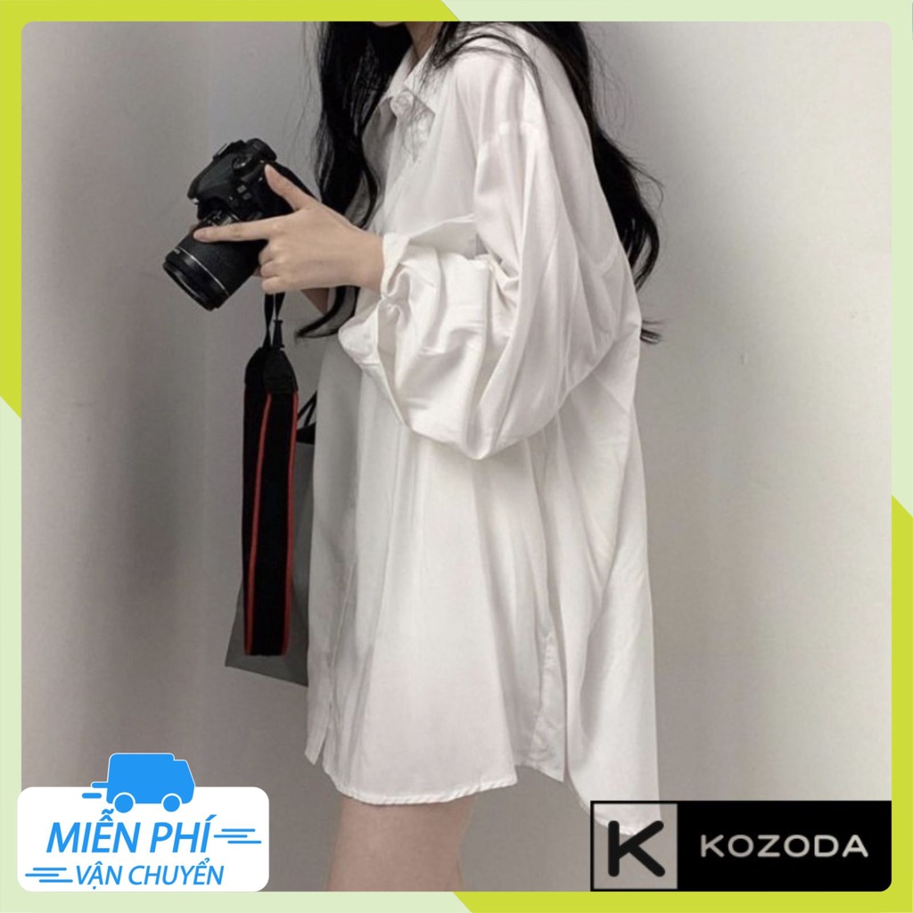 Áo Sơ Mi Nữ Form Rộng TRƠN Basic Unisex Dài Tay chất Cotton lụa Hàn mịn mát,Bigsize suông SM1 | BigBuy360 - bigbuy360.vn