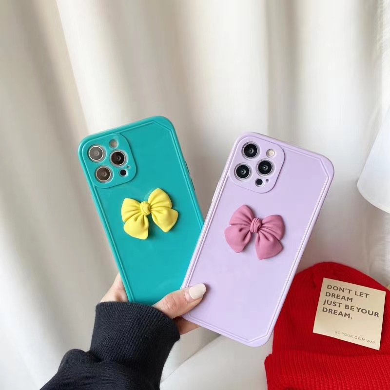 Ốp điện thoại silicone gắn hình nơ dễ thương cho Iphone 12 11 Pro Max 12 Mini Se 2020 Xs Max Xr X Xs 7 8 + | BigBuy360 - bigbuy360.vn