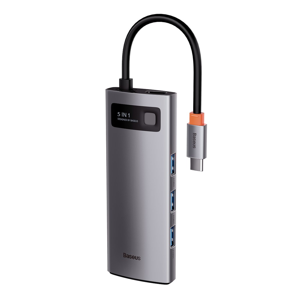 Bộ USB Hub type C Baseus Gleam 5 in 1 mở rộng USB 3.0, HDMI 4K cho laptop, và điện thoại