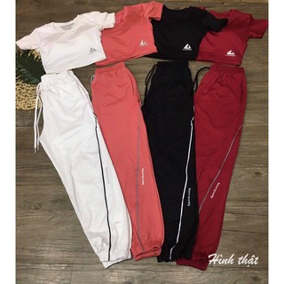 Bộ Đồ Tập Gym Yoga - Quần Jogger Áo Croptop Phối Lưới - Có Sẵn Mút