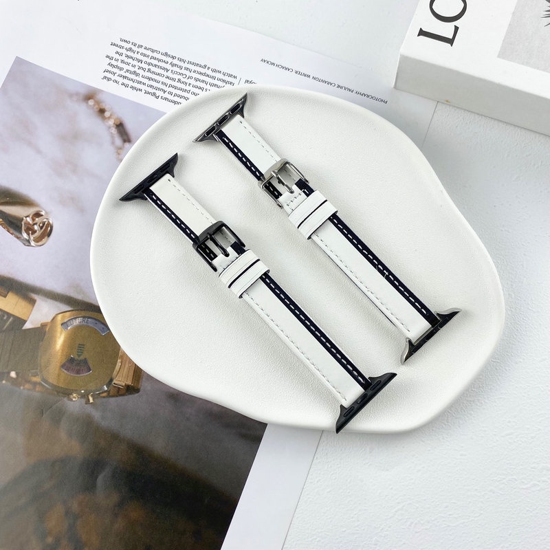 Dây Đeo Đồng Hồ Apple watch 7 6 5 4 3 2 1 SE Bằng Da Màu Trắng Đen Phong Cách Tối Giản Cho Nam Và Nữ