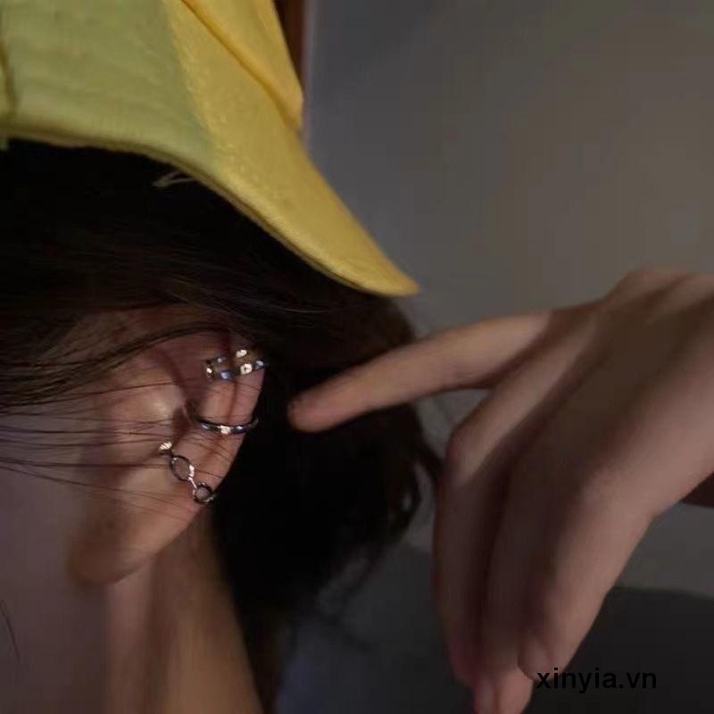 Set 3 khuyên kẹp vành tai màu bạc đơn giản phong cách hip hop Hàn Quốc
