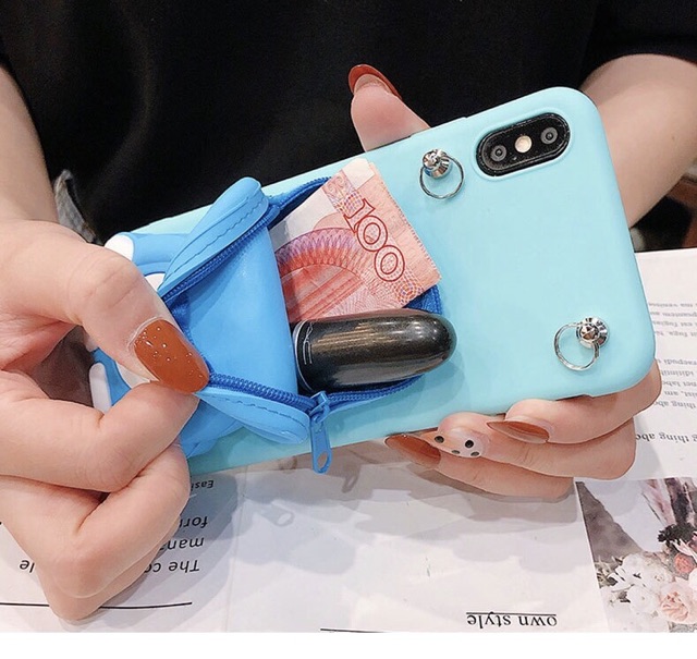 Ốp lưng iphone ON03H có dây đeo dạng ví đựng hình Pikachu và Doraemon 3D