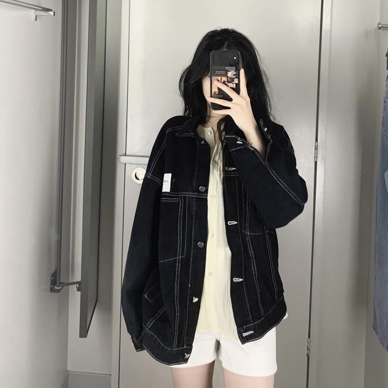 [Ảnh thật] ÁO KHOÁC JEANS ĐEN CÓ TAG