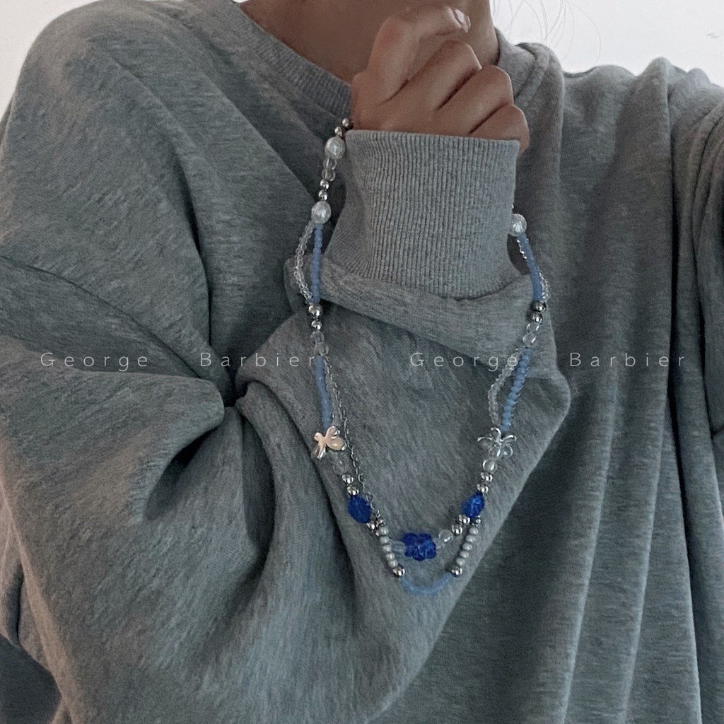 Vòng cổ Hai Lớp Họa Tiết Hoa Và Bướm Phong Cách Hàn Quốc