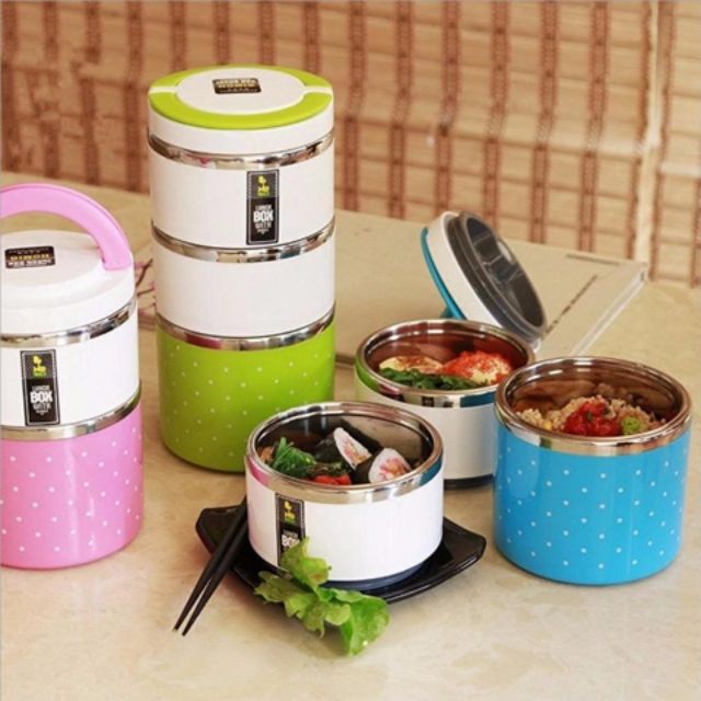 Sỉ Cặp lồng giữ nhiệt chấm bi 3 tầng
