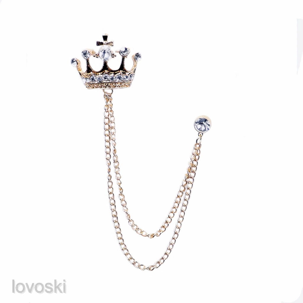 Ghim Cài Áo Hình Vương Miện Phối Dây Xích Thời Trang Cho Nam Và Nữ