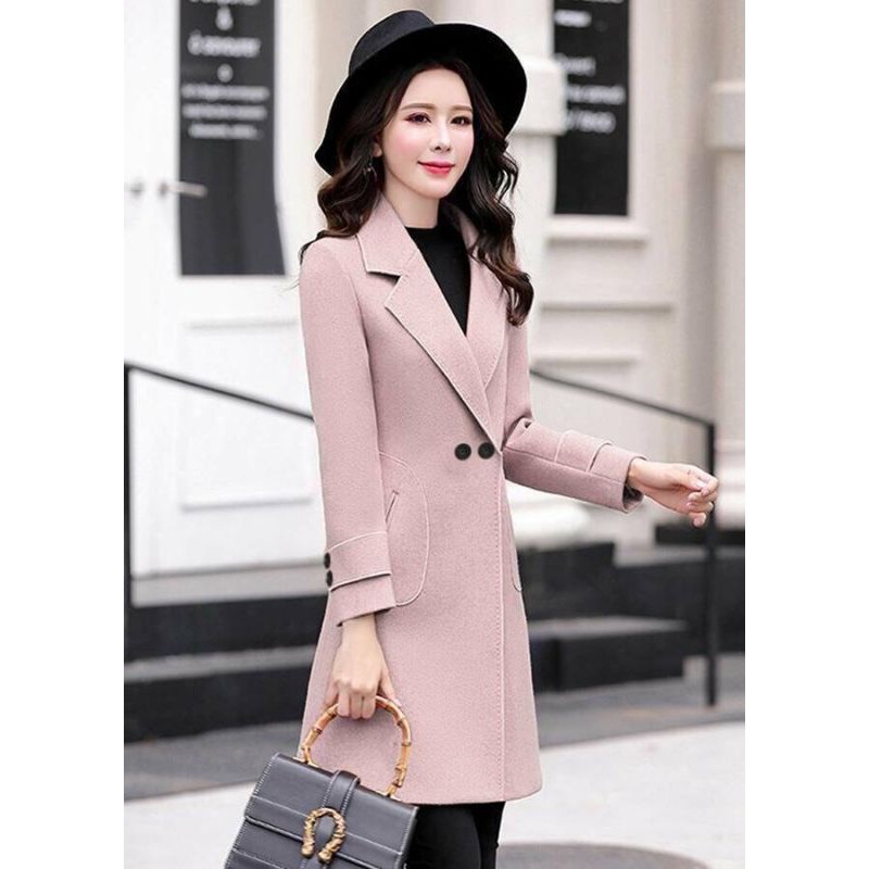 Áo khoác dạ măng tô nữ cổ vest thoitranghd com