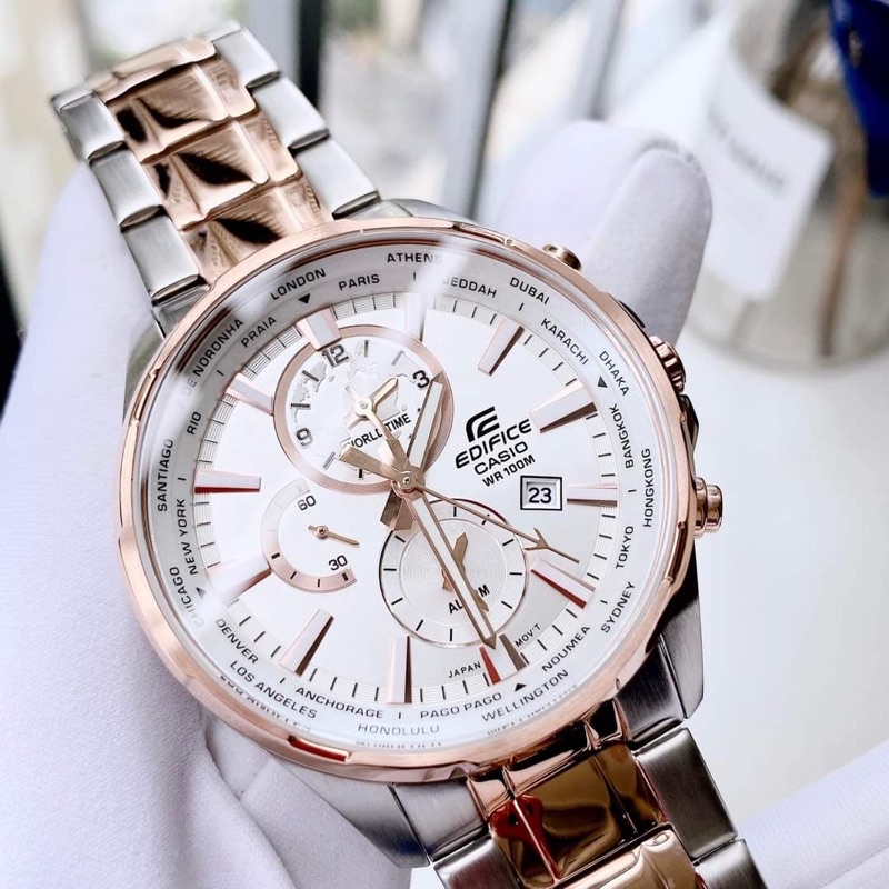 ĐỒNG HỒ NAM CHÍNH HÃNG CASIO EDIFICE EFR-304SG-7AVUDF có viền kim loại màu đồng bao quanh
