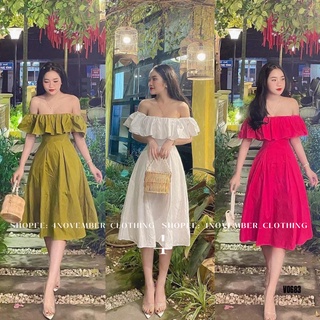 Đầm - váy thô trễ vai dáng xòe