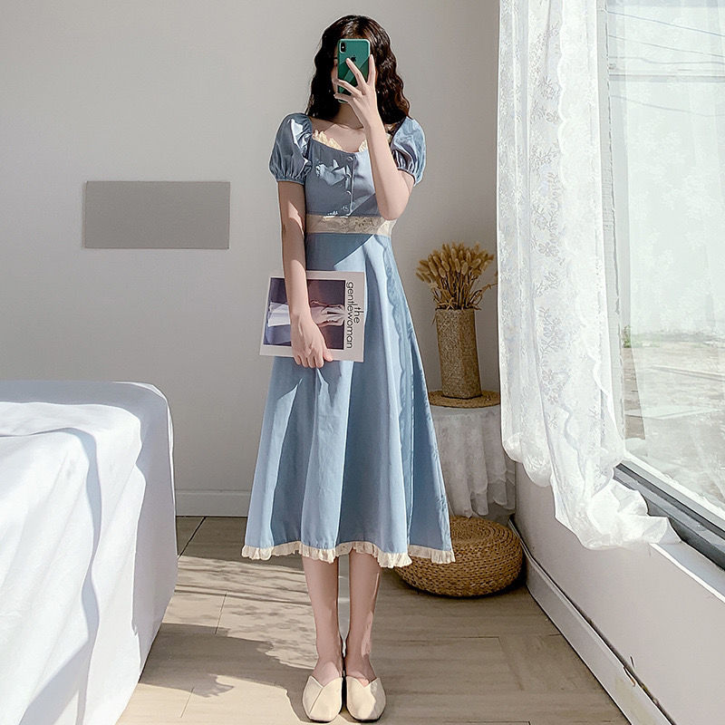 2021New Spring and Summer Dress French Court Retro Square Collar Dress Gentle Skirt Super Mori | BigBuy360 - bigbuy360.vn