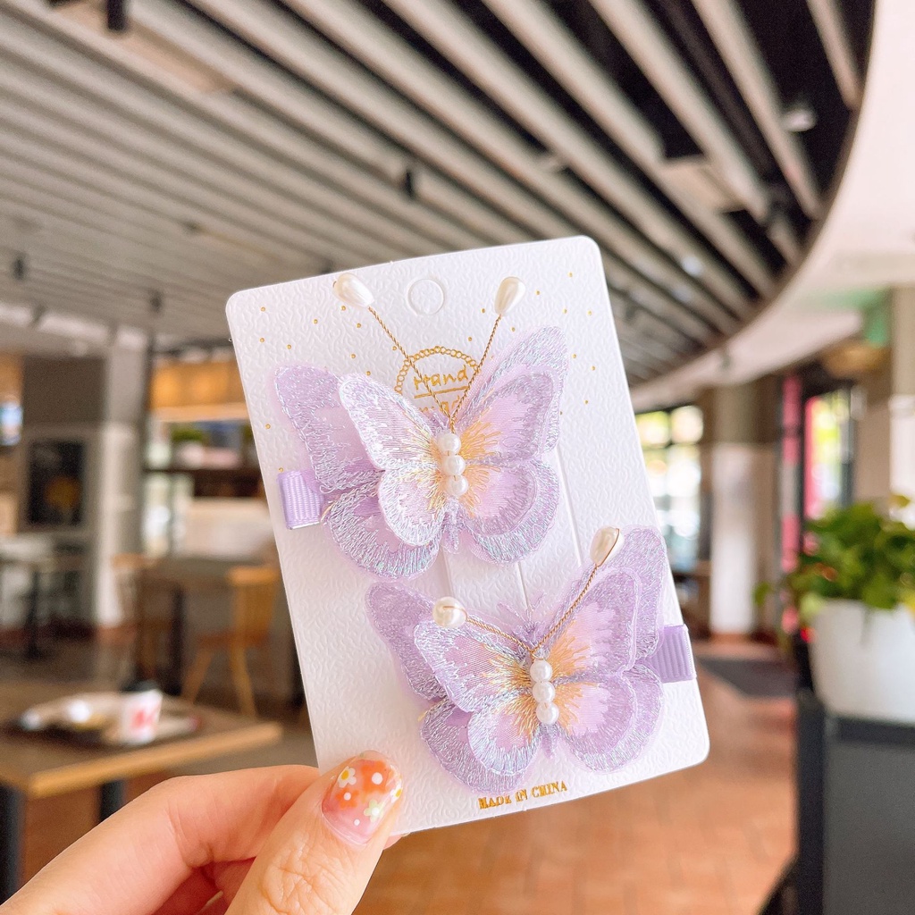 Set 2 Kẹp Tóc Hình Bướm Dễ Thương Cho Bé Gái