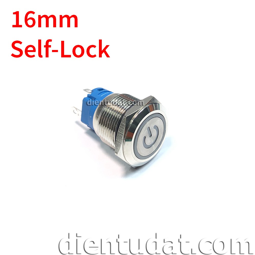 Nút Nhấn Nguồn Self-Lock 16mm 5 Chân - Vòng Đèn 12V