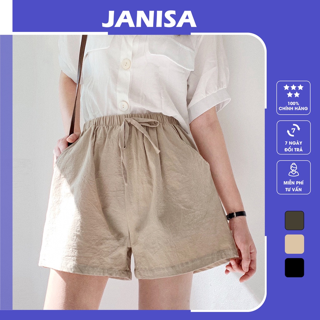 Quần short nữ ulzzang đũi ống rộng cạp cao đẹp lưng cao JANISA QS04