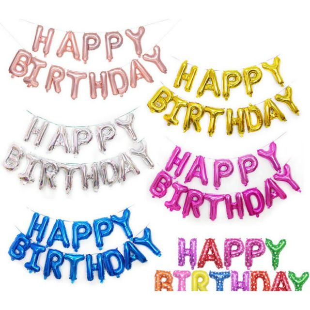 Bộ chữ happy birthday bong bóng kiếng cao 40cm  nhiều màu sắc tùy chọn