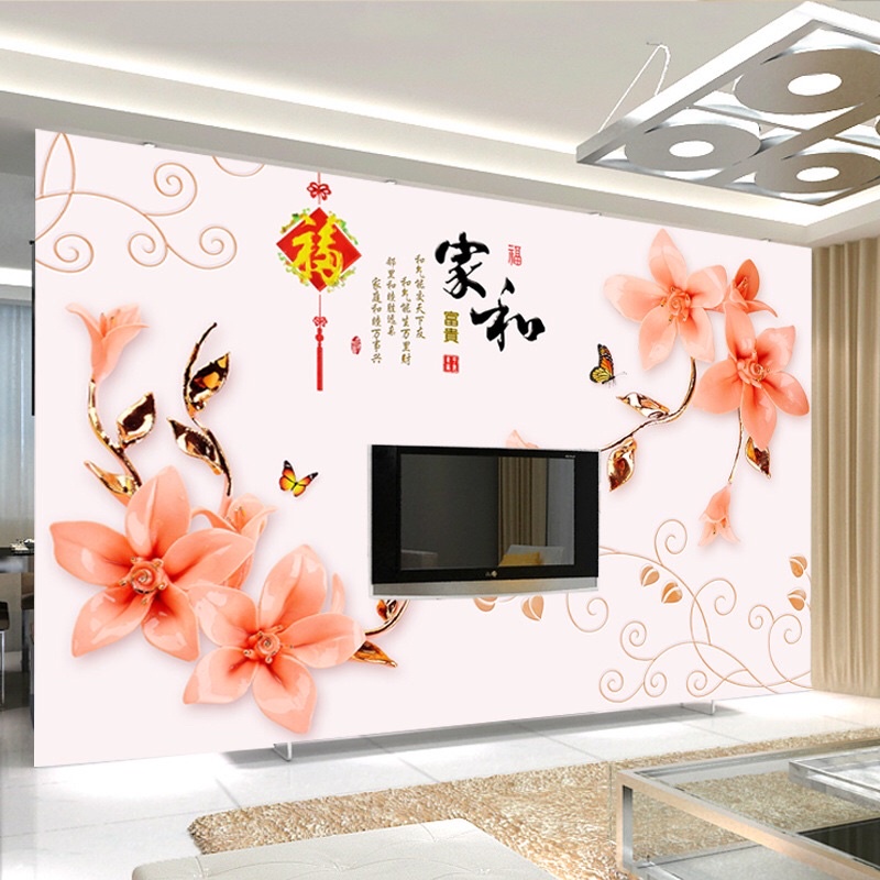 Decal trang trí phòng khách hoa ly cỡ lớn, chất liệu cao cấp.