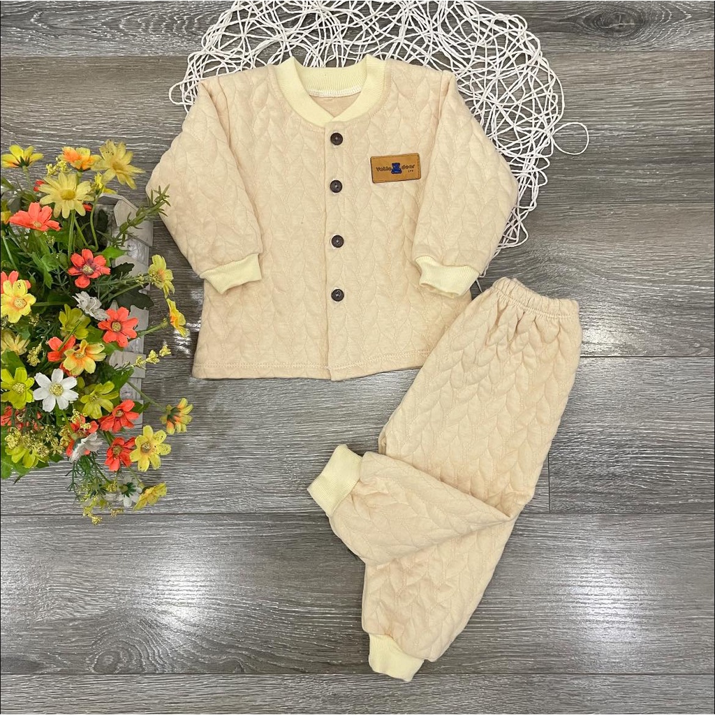 Bộ dài minky mom cúc giữa trần bông, bộ mặc thu đông cho bé sơ sinh