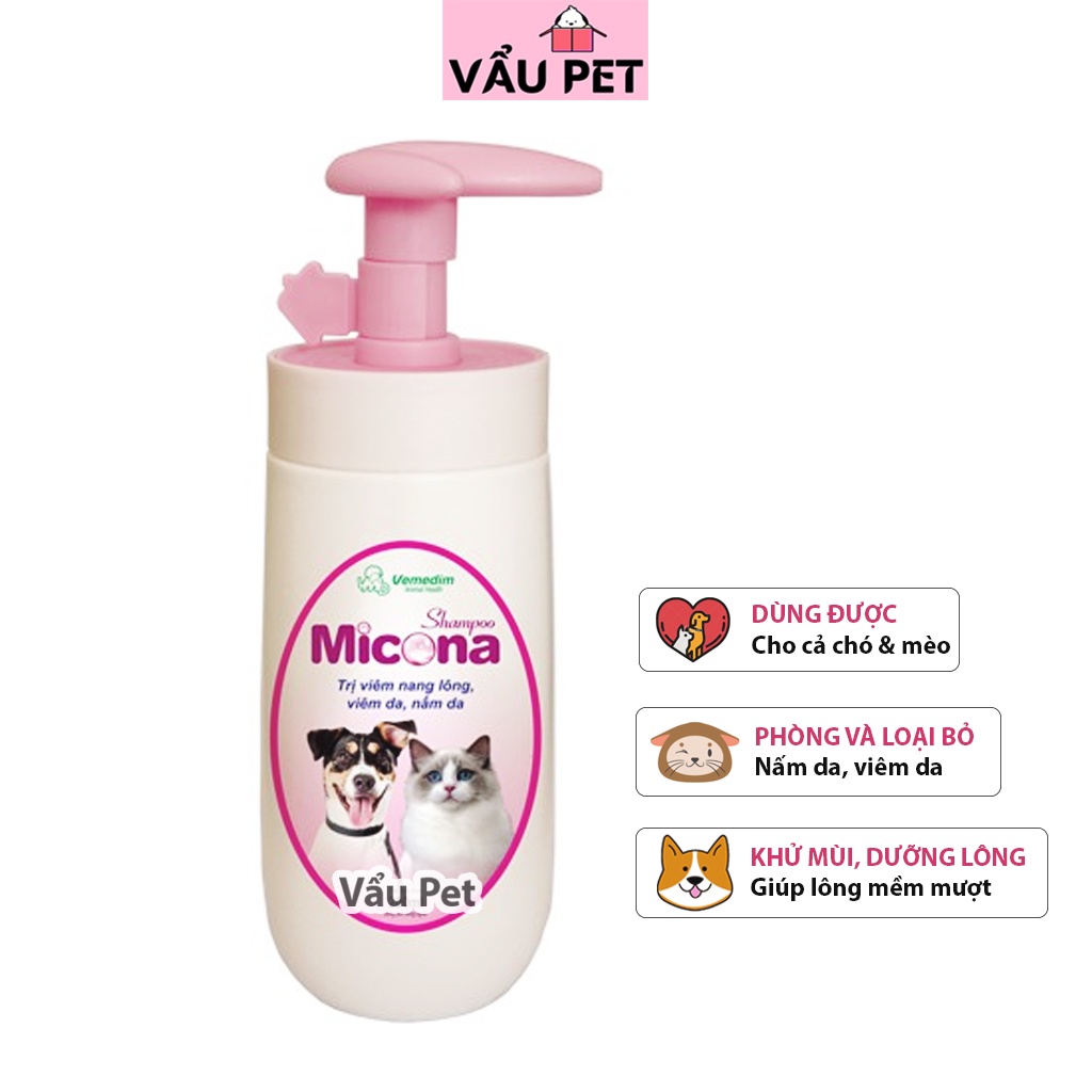 Sữa tắm cho chó mèo Micona Vemedim 200ml - Sữa tắm chó mèo trị nấm da, viêm da Vẩu Pet Shop