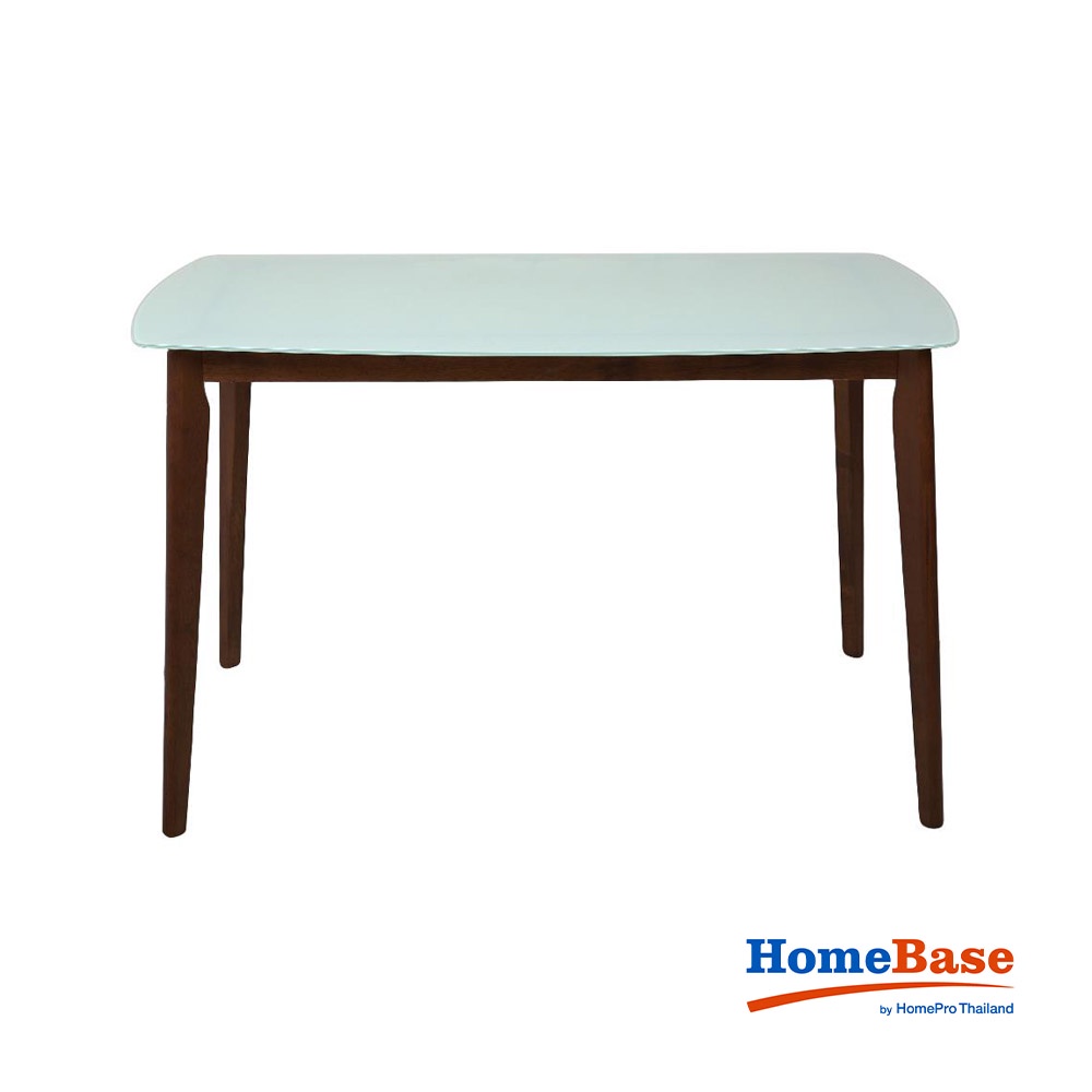 HomeBase FURDINI Bàn ăn bằng gỗ mặt bàn kính cường lực W120xH74,3xD75cm màu gỗ/trắng