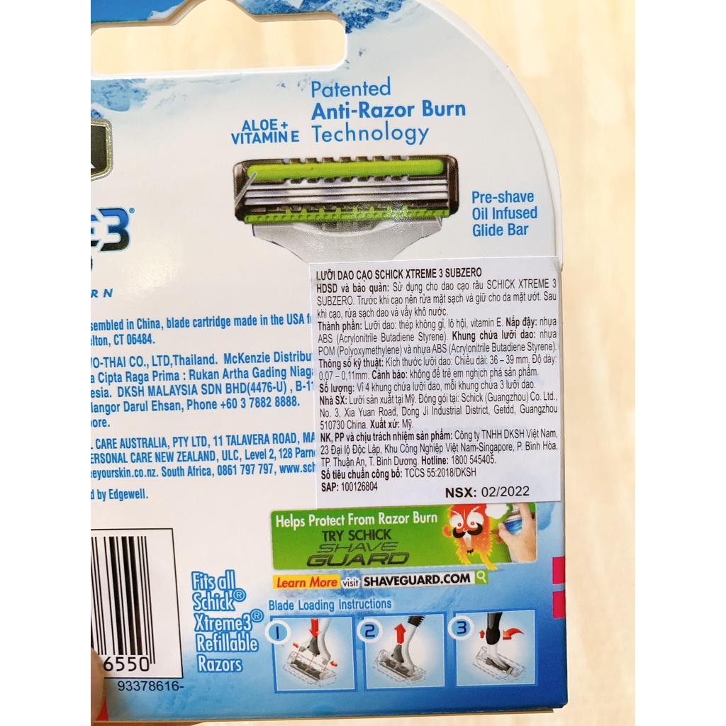 [HÀNG MỚI] Hộp lưỡi dao cạo SCHICK XTREME 3 SUBZERO(4 LƯỠI/HÔP)