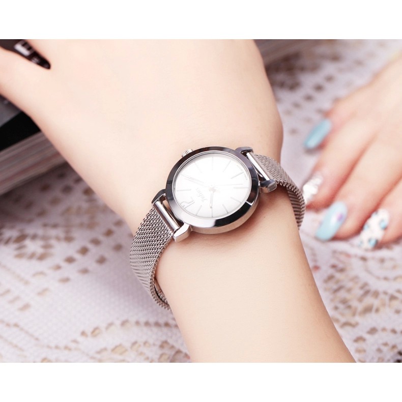 Đồng hồ nữ Julius Hàn Quốc JA-732A dây thép mesh thời thượng (Bạc)