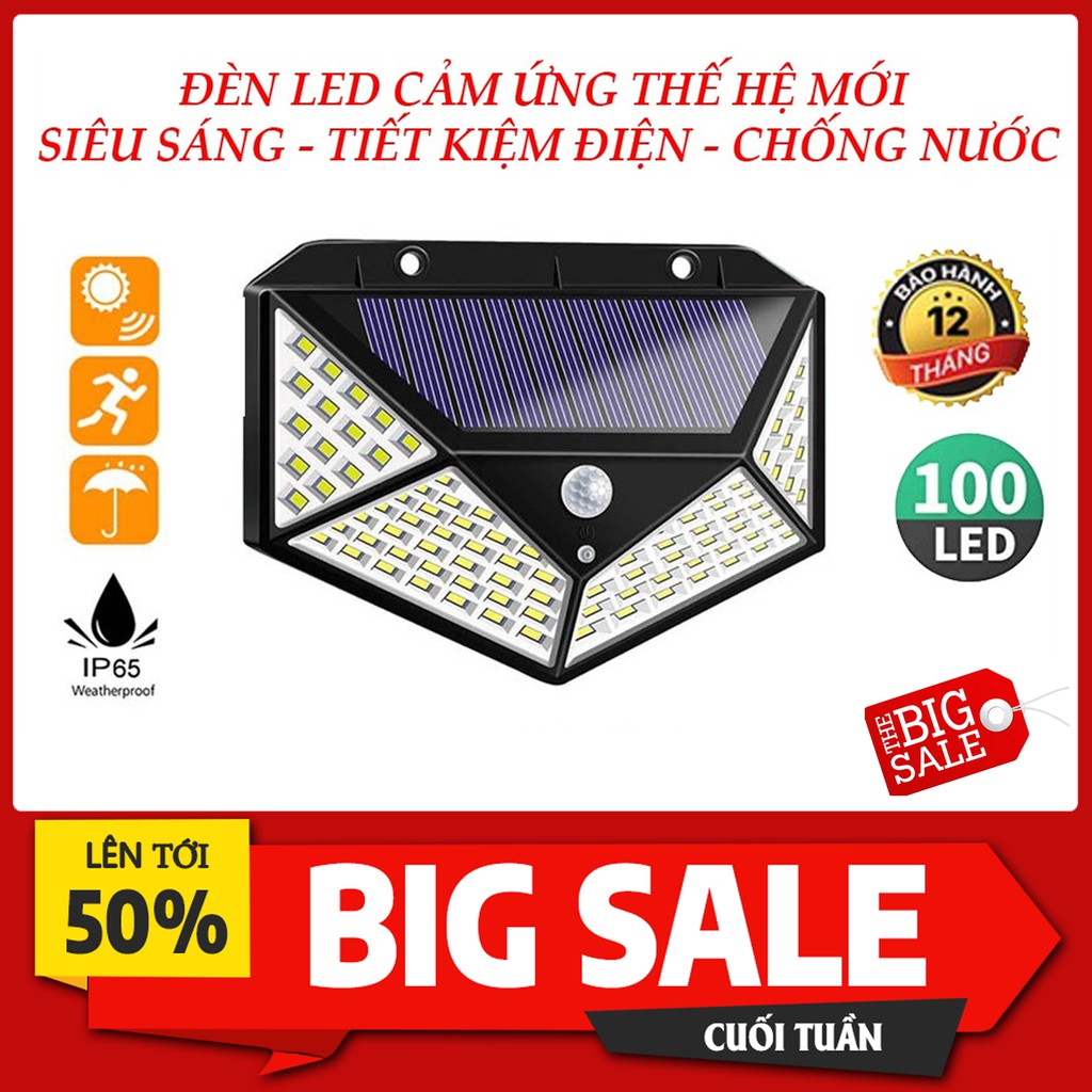 Đèn năng lượng mặt trời Solars 100LED siêu sáng, cảm biến tự động bật tắt, chống nước tuyệt đối