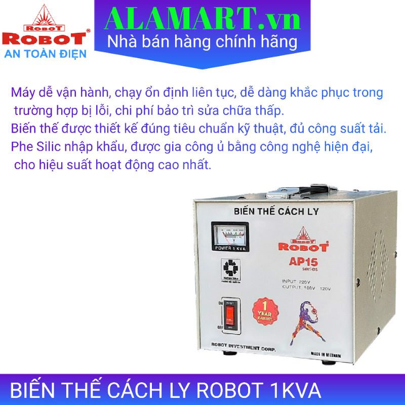 Biến thế cách ly đổi điện 220v sang 110v Robot 1KVA