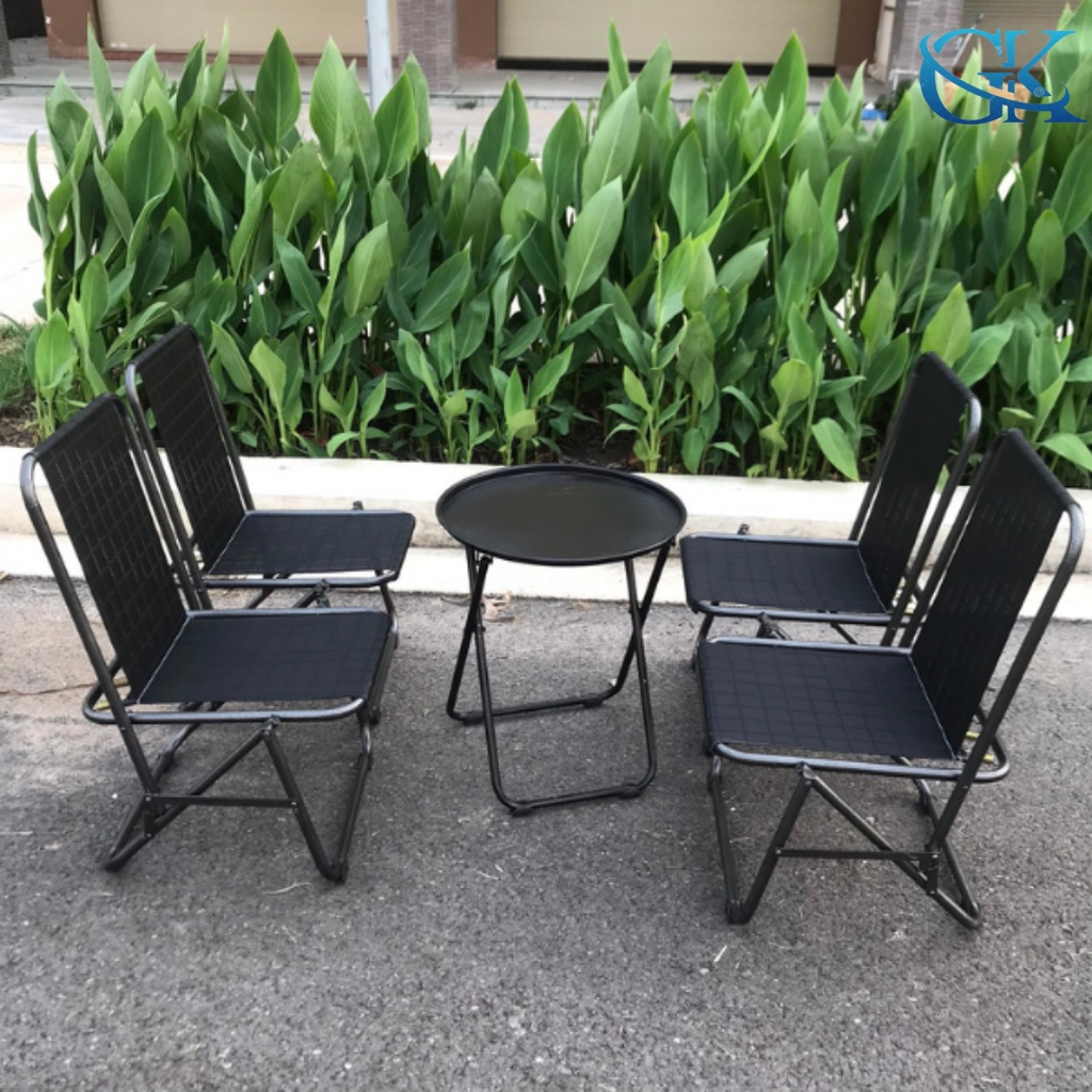 Bộ 4 ghế 1 Bàn sắt đen, lưng thấp 75cm, không trày sơn theo thời gian, sử dung trong quán cafe trà sữa