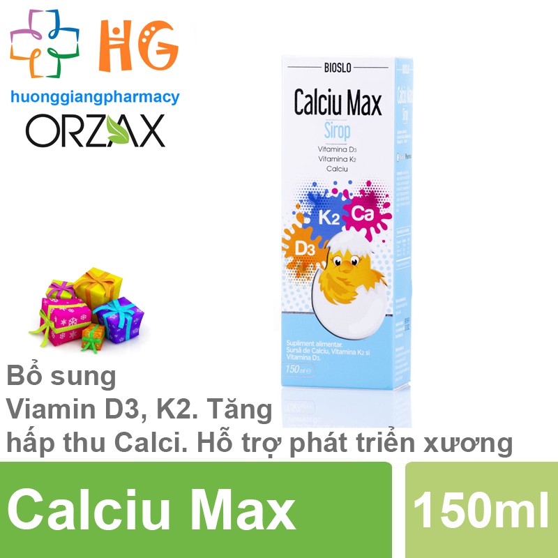 Calciu Max Chính Hãng Bổ sung Canxi Viamin D3 K2 Tăng hấp thu Calci Hỗ trợ phát triển xương Chai 150ml Date 3 2024