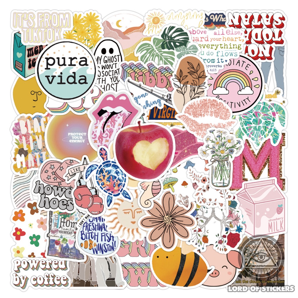 Set 50 Nhãn Dán Sticker Cute VSCO Phong Cách Hoạt Hình Chống Thấm Nước Trang Trí Mũ Bảo Hiểm, Laptop, Điện Thoại, Xe, Sổ