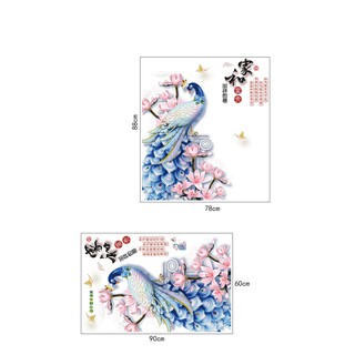 decal dán tường trang trí chim công