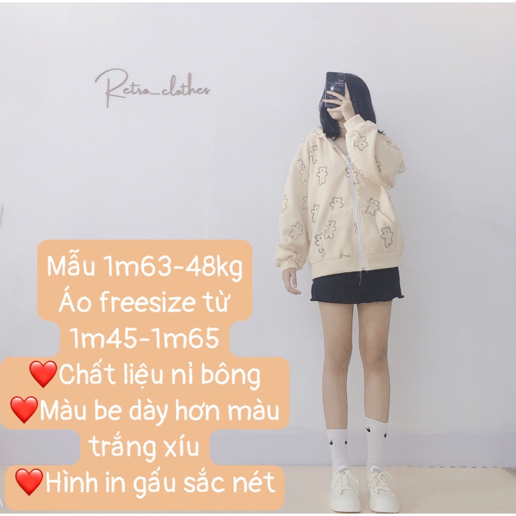 🍂 [Ảnh thật/Tự chụp] Áo khoác nỉ nữ hình gấu form rộng nỉ bông cute dễ thương màu be Hàn Quốc | BigBuy360 - bigbuy360.vn