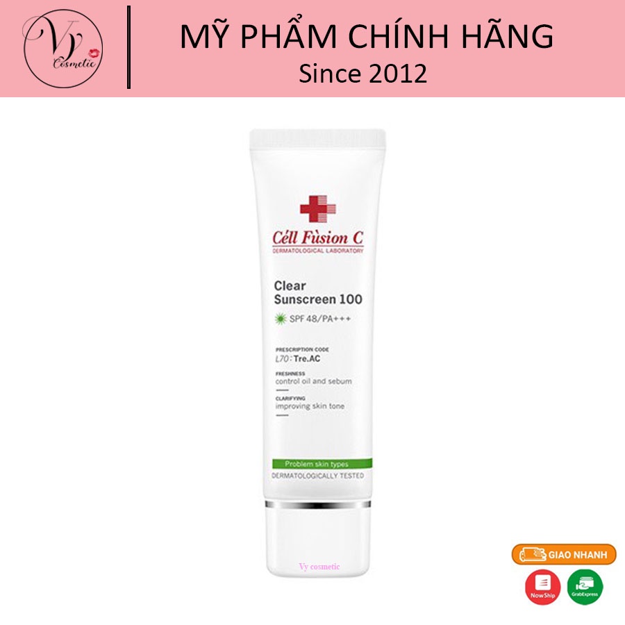 [Chính Hãng] Kem chống nắng cho da mụn và nhạy cảm Cellfusion C Tre.AC Clear Sunscreen 100 SPF48/PA+++